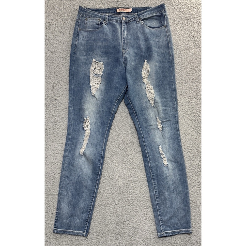 Judy Blue Jeans Womens 1XL Medium Wash DIstressed Skinny Stretch 32x31